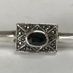 Sterling Silver Marcasite Black Onyx Bar Brooch 4.47grams