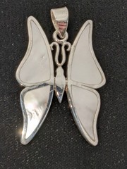 925 Sterling Silver Butterfly Pendant. Shell Inlay. 10.7 Grams. 30mm Wide x 45mm