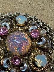 Vintage West Germany Opal Glass Pink Necklace Marked Nice Costume Jewelry 24″