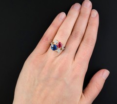Victorian 0.80ct Rose Cut Diamond Ruby Blue Sapphire Cute Colorful Bridal Ring