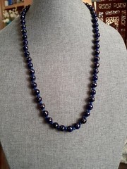 Vintage Chinese cobalt Blue gold flecks Glass Hand Painted necklace