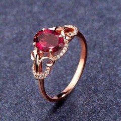 2CT Oval Cut Lab Created Diamond & Pink Ruby Engagement 14K Rose Gold FN Ring