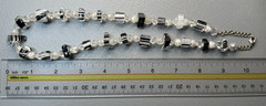Art Deco Style Glass Bead Necklace Clear & Black & White Stripe 21”