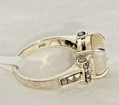 Vintage Sterling Silver White Stone Marcasite Ring JC Signed Size 9.5 NOS 5g