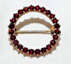 Victorian Rose Cut Garnet Sterling Silver Gold Vermeil 7/8 Inch Circle Brooch