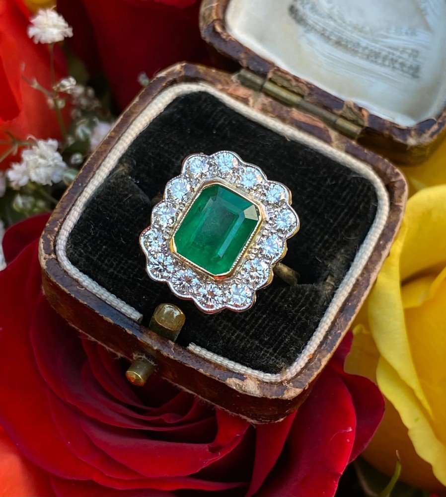 2.50 CT Green Emerald Cut CZ Art Deco Antique Style Engagement 925 Silver Ring