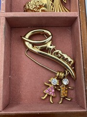 Vintage Gold Tone Jewelry Lot Filled Wood Jewelry Box Necklaces Brooches Gift