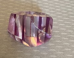 70s Vintage Lucite Ring Lilac Lavender Striped Clear Faceted High Dome size 5.5
