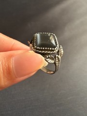 Vintage Silver Dark Grey Cat’s Eye Ring Handcrafted Ring Size 8 US