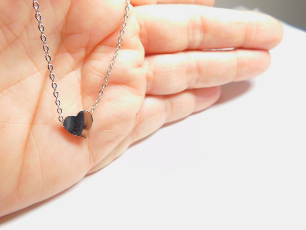Small Engravable Silver Tone Metal Slide Heart Charm Chain Necklace Vintage