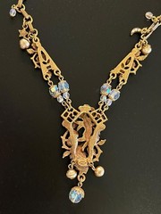 Vintage Kirks Folly Cherub Stars Crescent Moon Angel AB Crystals Necklace 16-20″