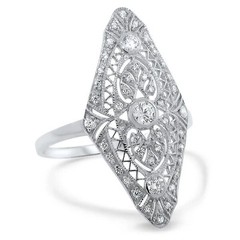 Art Navette Style 2 Ct Lab Created Diamond Vintage Engagement 14K Gold Over Ring