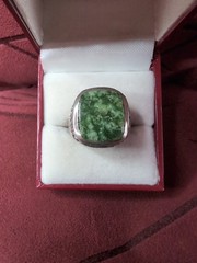 Statement Vintage Art Deco Style Sterling Silver Green Jade Ring Size 8.25