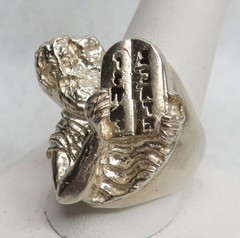 VINTAGE STERLING SILVER MOSES WITH TEN COMMANDMENTS LARGE RING Sz 11