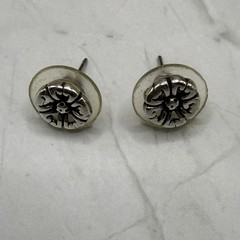 Vintage 1990s Sterling Silver Oxidized Floral Rosette Stud Earrings