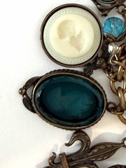 Vintage EXTASIA Signed GLASS INTAGLIO CAMEO Charm BRACELET Victorian Style