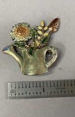 KC Kenneth Cole Flower Bouquet Brooch Watering Can Rhinestone Enamel