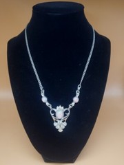 Vintage Anthony Silvertone Faux Opal And Clear Glass Rhinestone Necklace Ornate