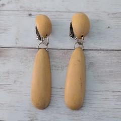 Vintage Clip On Earrings Statement Extra Long Tan Dangle 3 & 1/8″
