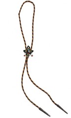 Zuni Multi-Stone Inlay, Silver, and Leather Knifewing God Bolo Tie c. 1940s