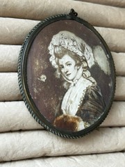 Antique Victorian Revival Cameo Portrait Pendant -Brass Frame Edwardian- Large
