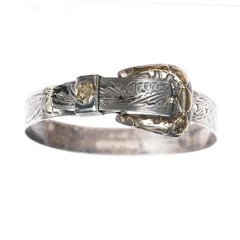 6.25″ Adjustable Fritch Bros 10k gold/Sterling silver hand engraved bangle brac