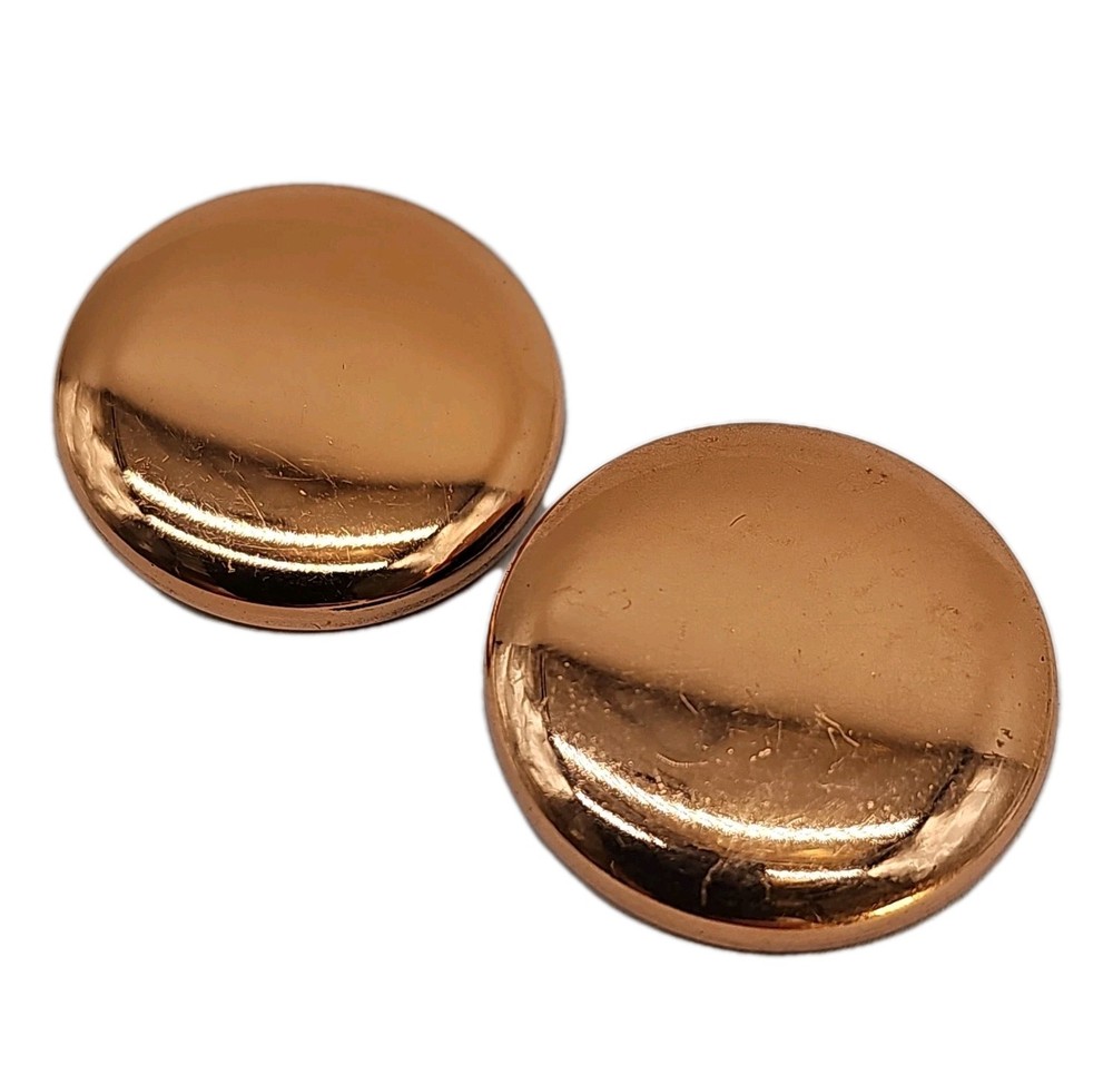 Renoir Copper Large Button Clip On Earrings Vintage Costume Jewelry Round Disc