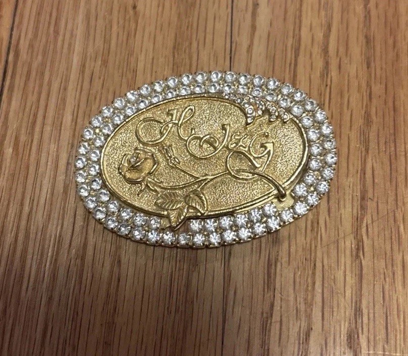 Monogram Brooch H.G&J Gold Tone Initials H G J Pin Vtg Letters 2 Pc Rhinestone