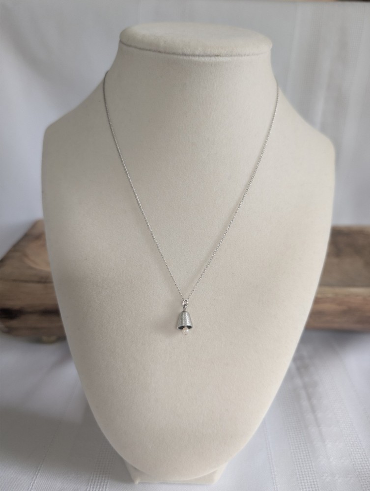 Vintage Sterling Silver & Pearl Bell Pendant Necklace