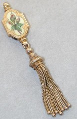 Exquisite LG Victorian Slide Charm Hand Painted Enamel Both Sides Tassels Low Kt
