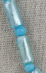 Vtg. Enamel And Acrylic Flower Pendant Necklace Blue Frosted Glass Beaded 16.5″