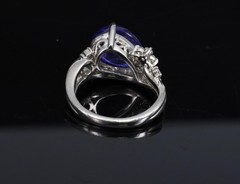 Estate 6.85ct Cabochon Cut Tanzanite & 0.24ct Diamond Platinum Ring Size 5.75
