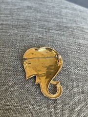 Vintage Elephant Enamel Brooch Pin Safari Statement Retro Gold Tone Boho Career