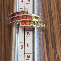 Vintage 16K Gold Gersc Channel Set Baguette Stones Size 5 Rainbow Ring