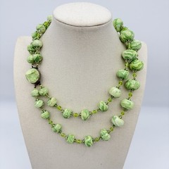 Vtg Faux Jade Necklace Green Sugar Bead Iridescent Large Heavy Statement Japan