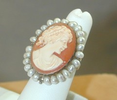 Vintage Sterling Hand Carved Baroque Pearl Cameo Ring Shell Signed Italy 5.25