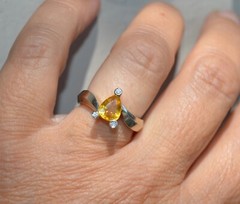 14K Natural 1 Carat Yellow Sapphire & Diamond Ring