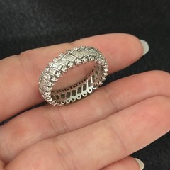 925 Sterling Silver Vintage Clear CZ Eternity Band Sparkly Baguette Ring Size 8