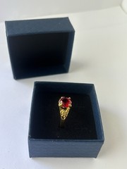Vintage Red Cubic Zirconia Ring Gold Plated Womens Size 9.5
