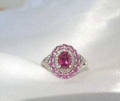 Vintage Sterling Silver Natural Irradiated Pink Tourmaline Halo Ring Size 7