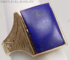 HEAVY 10.6 GRAM Antique Art Deco Natural Lapis Solid Silver & 14k Gold Mens Ring