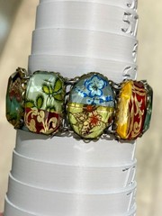 Vintage Ayala Bar Retired Fabric Under Glass Panel Bracelet Magnetic Clasp