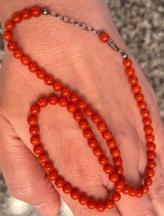 Vintage 5mm Italian Red Coral Necklace 16” + 2” Ext = 18” Sterling Silver Clasp