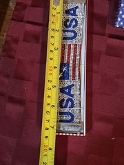 Vintage USA Flag Rhinestone Cuff Bracelet Red White Blue Patriotic 4th of July