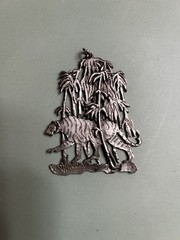 Vtg Metzke Pewter Tiger Jungle Palm Trees Pewter Pendant Necklace No Chain 1974