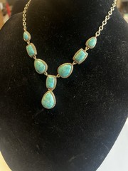 Barse Turquoise Cabochon Statement Necklace Thai Boho