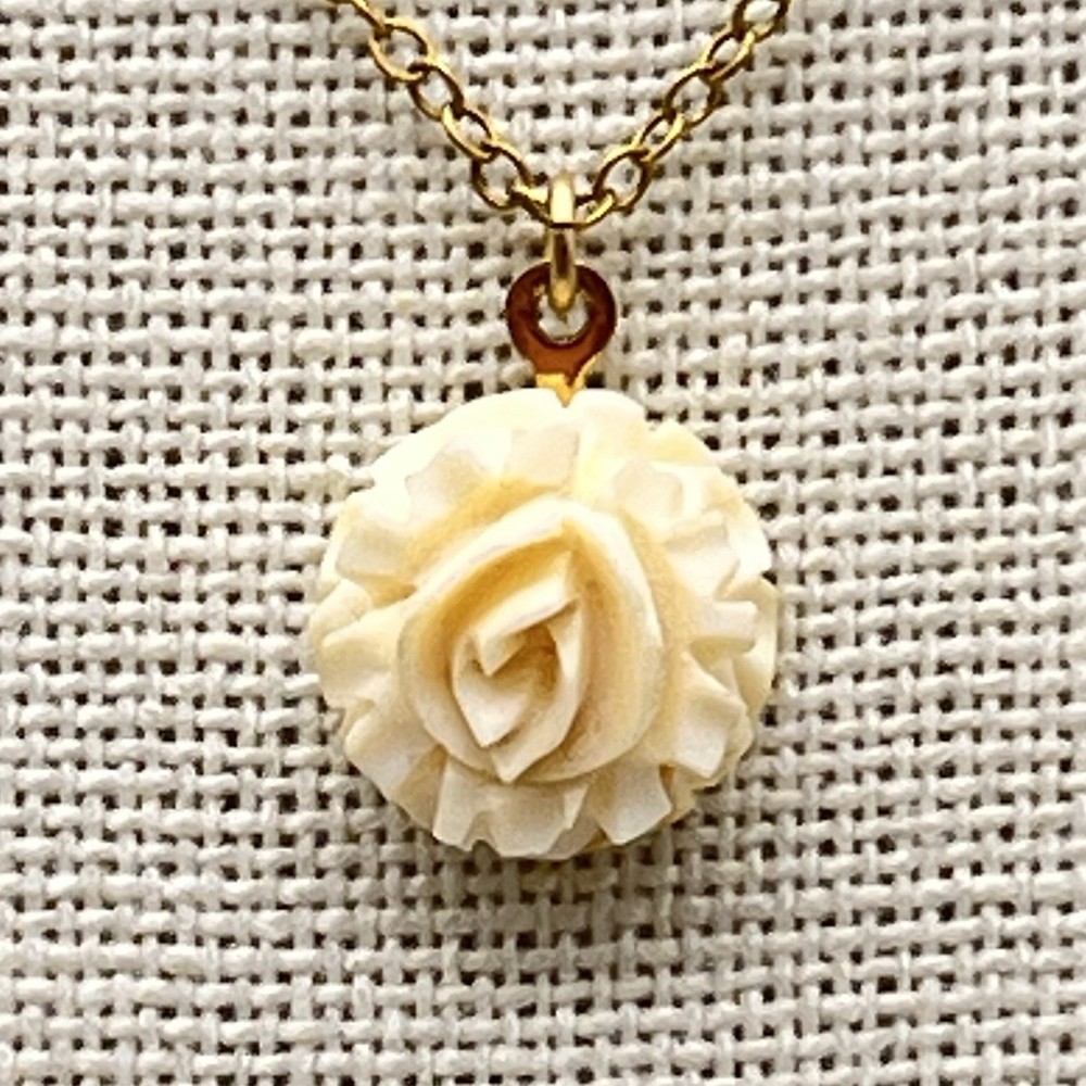 Vintage Carved Flower Necklace Tiny Charm Gold Filled Chain 16″
