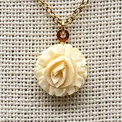 Vintage Carved Flower Necklace Tiny Charm Gold Filled Chain 16″