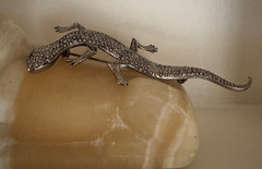 VINTAGE GECKO/LIZARD BROOCH/PIN SILVER 3.75 INCHES MARCASITE