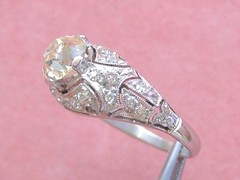 ANTIQUE ART DECO 1.52ct YELLOW EURO DIAMOND PLATINUM ENGAGEMENT RING 1930 sz 6.5